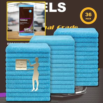 Assorted Color Microfiber Towels - 36-Pack, Dual-Sided Ultra Soft Plush Washcloth, Professional Grade Premium Microfiber Detailing Cleaning Cloths, Car, Household and Commercial (Mix Color, 16" x 16")
