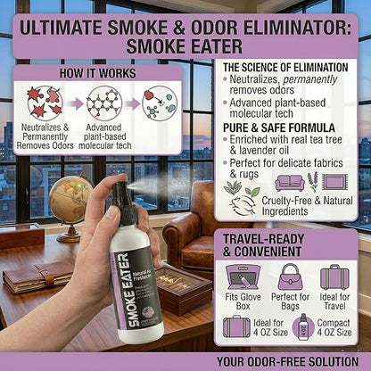 Smoke Eater Odor Eliminator Spray, Lavender, 4 oz — Tea Tree Oil Breaks Down Smoke at the Molecular Level