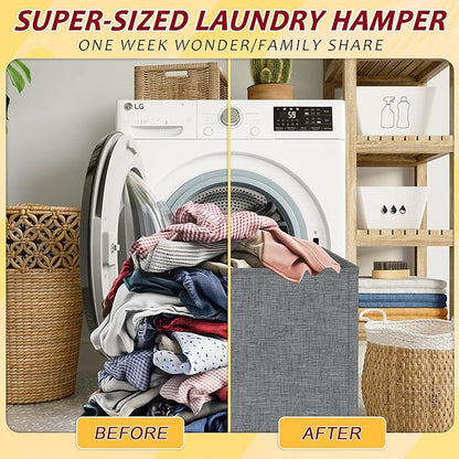 195L Laundry Hamper 3 Section,Large Laundry Hamper with Lid,Dirty Clothes Hamper with 3 Inner Bags,Collapsible Laundry Basket Organizer for Laundry Room,Bedroom,Laundry Sorter Hamper 3 Compartment