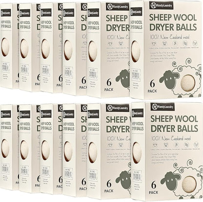 Handy Laundry Wool Dryer Balls – Natural Fabric Softener, Reusable, Reduces Wrinkles and Saves Drying Time. Large Dryer Balls Are a Better Alternative to Plastic Balls and Liquid Softener (Pack of 72)