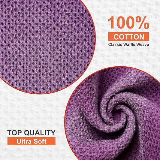 Kitinjoy 100% Cotton Kitchen Dish Cloths (12 X 12 Inches, Violet), 12 Pack Waffle Weave Ultra Soft Absorbent Dish Towels for Drying Dishes Quick Drying Kitchen Towels Dish Rags