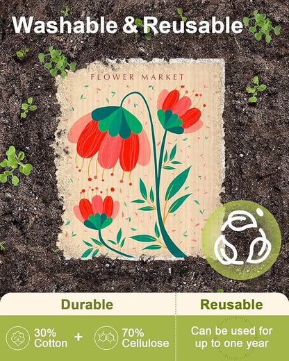 Swedish Dishcloths for Kitchen - 5 Pack Reusable Dish Cloths for Washing Dishes Absorbent Cute Funny Kitchen Towels Cleaning Sponge, Cartoon Flower