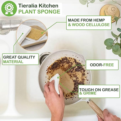 Tieralia Bamboo Dish Brush Gift Set – 5-Piece Kitchen Cleaning Set with Bottle Brush, Round Scrub Brush, Palm Brush & 2 Plant-Based Sponges | Wooden Handle Cleaning Tools for Dishes & Surfaces