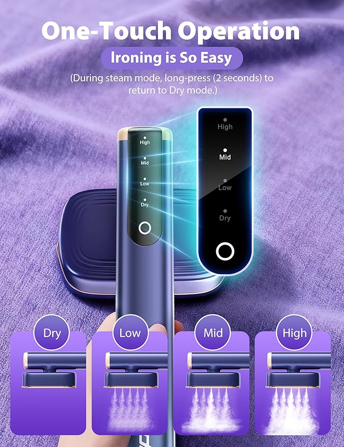 Travel Steamer for Clothes with 180 ml Water Tanks,15s Fast Heat-up,24 g/min Strong Steam Performance, Portable Garment Steamer with Touch Control, LED Display, Steam Iron(Blue Gold)