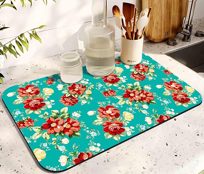 Dish Drying Mat for Kitchen Counter 20x12in Washable Quick Dish Drying Pad Rubber Backed Absorbent Draining Mat Fit Kitchen Counter,Bar,Under Sink,Dishes,Utensils,Dish Rack