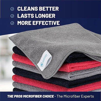 MW Pro Microfiber Cleaning Cloth | Black, Red, Gray (12 Pack) | Size 16" x 16" | All Purpose Microfiber Towels - Clean, Dust, Polish, Scrub, Absorbent