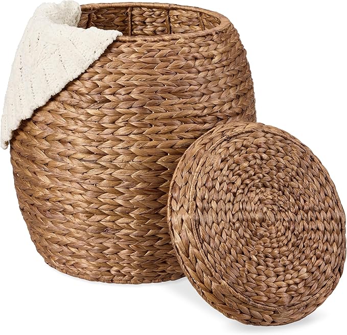 Best Choice Products Multipurpose Hyacinth Storage Basket, Plant Décor, Handwoven Organizer Tote for Bedroom, Living Room, Nursery, w/Lid - Chestnut