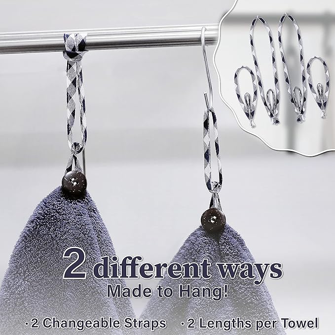 myHomeBody Hand Towels with Hanging Loops, Absorbent Charcoal Fiber Cleaning Clothes with Coconut Shell Button for Kitchen, Round Shape, Set of 2, Midnight Blue