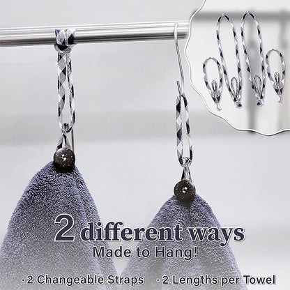 myHomeBody Hand Towels with Hanging Loops, Absorbent Charcoal Fiber Cleaning Clothes with Coconut Shell Button for Kitchen, Round Shape, Set of 2, Midnight Blue
