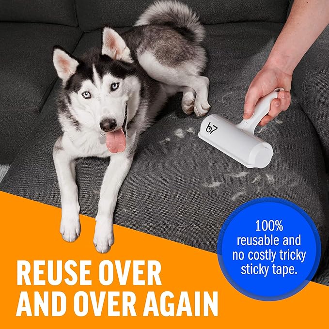 Pet Hair Remover Roller B7 – Reusable, Self-Cleaning Lint Roller for Dogs & Cats – Portable Fur Remover for Couch, Carpet, Car – White
