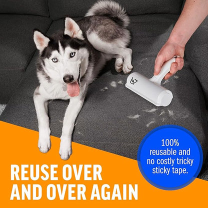 Pet Hair Remover Roller B7 – Reusable, Self-Cleaning Lint Roller for Dogs & Cats – Portable Fur Remover for Couch, Carpet, Car – White
