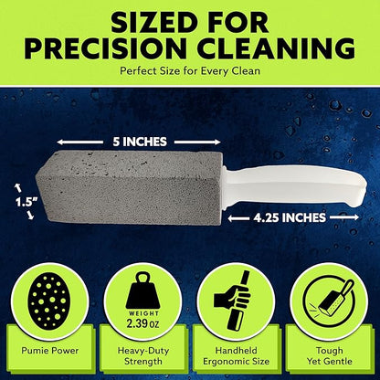 PUMIE Pumice Stone Toilet Bowl Cleaner (6-Pack) - Pumice Stone with Handle - Heavy Duty Toilet Bowl Scrubber for Rings, Bowls, Hard Water Stains, Lime, Rust, Sink - Includes Handle for Easy Use