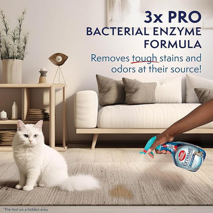 Simple Solution Extreme Cat Stain and Odor Eliminator Spray for Cats, Enzyme Cleaner With 3X Pro-Bacteria Cleaning Power, Strong Cat Urine Pee Smell Remover for Carpets & Floors, 32 oz (Pack of 2)
