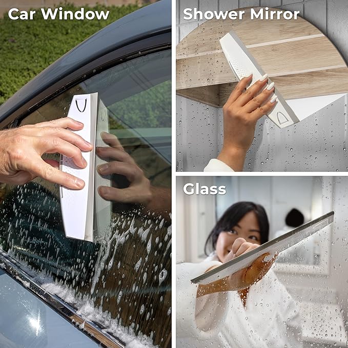 Zadro Silicone Squeegee with Hanging Hook Water Blade for Cleaning Kitchen Countertops Sink Bathroom Shower Mirrors Glass Car Windows Wiper Scraper Waterblade Cleaner Tool (1, White/Gray)