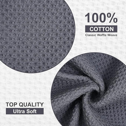 Kitinjoy 100% Cotton Waffle Weave Kitchen Towels (20 X 28 Inches, Dark Grey), 4-Pack Super Soft and Absorbent Dish Towel for Drying Dishes