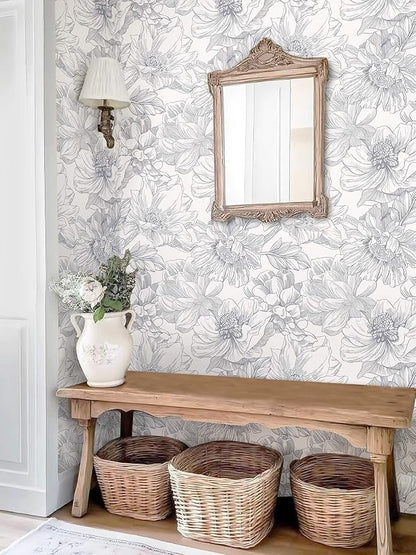 Ismoon Vintage Floral Wallpaper Peel and Stick Boho Beige and Gray Contact Paper 17.3inx6.5ft Removable Self Adhesive Wall Paper for Bathroom Bedroom Cabinet Mural Wall Decor Vinyl Renter Friendly