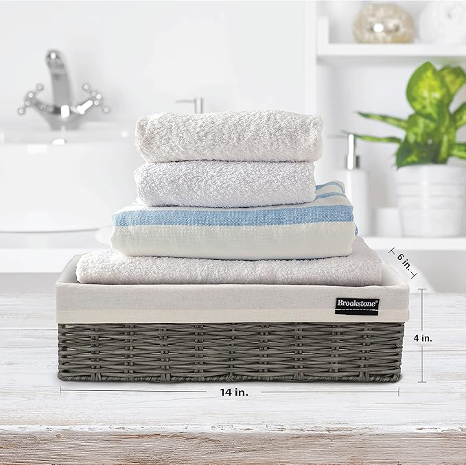 Brookstone Wicker Shelf Storage Basket Decorative Shelf Bin, bathroom organizers and storage, Boho Living Room Decor, Spring Storage 2026 - Single Basket