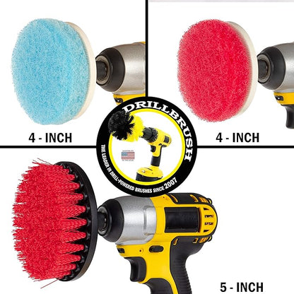 Drill Brush Power Scrubber - Outdoor Cleaning - Stiff Bristle Deck Brush - Concrete Scrub Brush - Bathroom Cleaning - Scrub Pad Attachments for Cordless Drill - Shower Cleaner - Glass Shower Doors