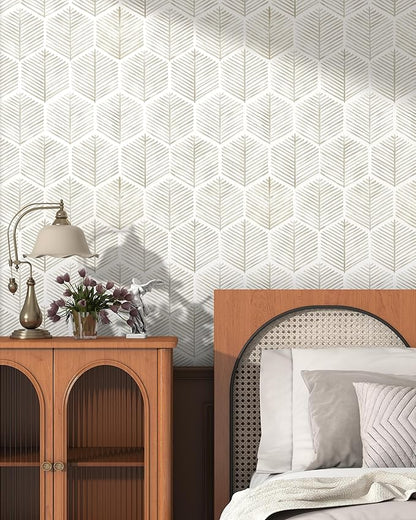 Modern Peel and Stick Wallpaper 17.3''×591'' Self Adhesive Wallpaper Boho Contact Paper Beige and White Geometric Wall Paper Removable Decorative Wallpapers for Bedroom Bathroom Cabinets Decor Vinyl
