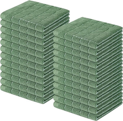 Homaxy 100% Cotton Terry Kitchen Dish Cloths, Ultra Soft and Absorbent Dish Towels for Kitchen, Suitable for Drying and Washing Dishes, 24 Pack, 12 x 12 Inches, Grass Green