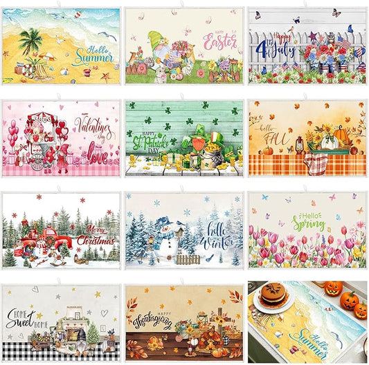 Meanplan 12 Pcs Seasonal Dish Drying Mats for Kitchen 24"x 16" Holiday Microfiber Absorbent Washable Drainer Mat Bulk for Counter Gift Patriotic Summer Home Accessories Decoration(Classic)