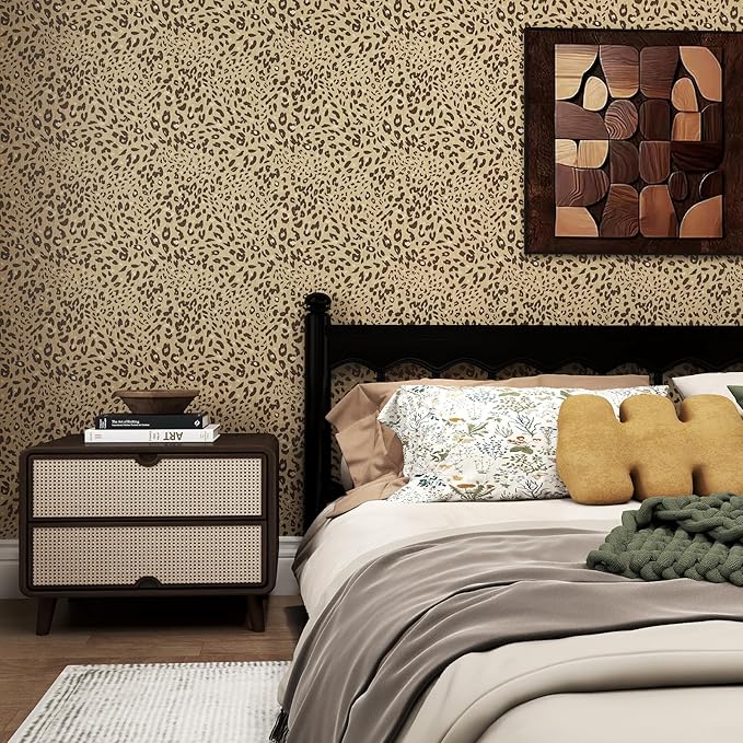 Leopard Print Peel and Stick Wallpaper – Brown & Gold Animal Pattern Removable Wall Covering for Living Room, Bedroom, Accent Wall & Home Décor – Self Adhesive, Waterproof, Easy to Install 17"x 200"