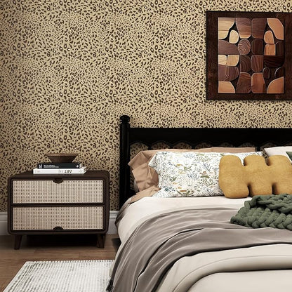 Leopard Print Peel and Stick Wallpaper – Brown & Gold Animal Pattern Removable Wall Covering for Living Room, Bedroom, Accent Wall & Home Décor – Self Adhesive, Waterproof, Easy to Install 17"x 200"