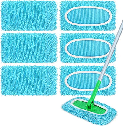 6Pcs Reusable Microfiber Mop Pads Compatible with Sweeper Mop, Replacement Wet Mopping pad Refills & Washable Dry Sweeping Cloths for Surface/Hardwood Floor Cleaning (Blue)
