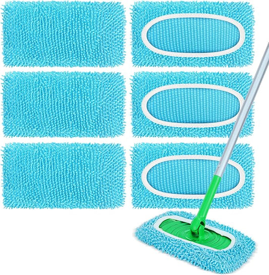 6Pcs Reusable Microfiber Mop Pads Compatible with Sweeper Mop, Replacement Wet Mopping pad Refills & Washable Dry Sweeping Cloths for Surface/Hardwood Floor Cleaning (Blue)
