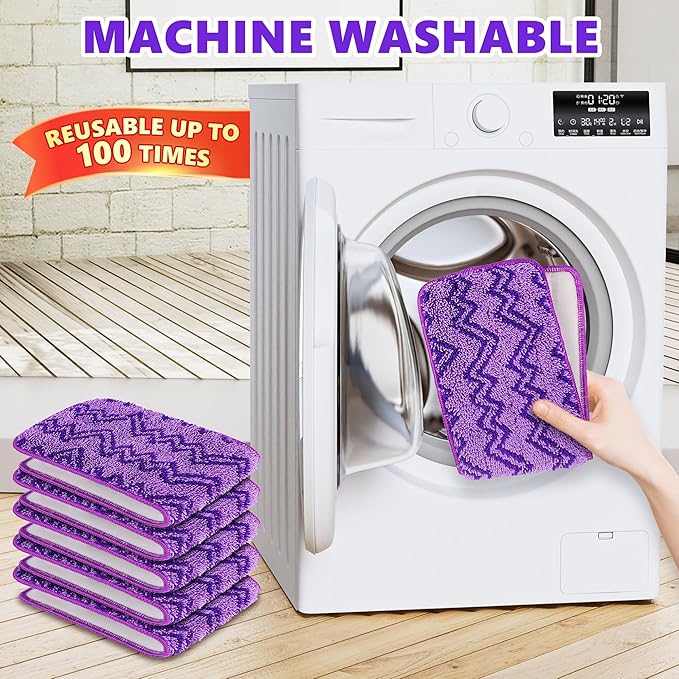 6 Pack Reusable Mop Pads Compatible with Swiffer PowerMop - Enspoway Microfiber Washable Mopping Pad Refills for 13" 14" 15" Mop Multi-Surface Wood Floor Cleaning - Purple
