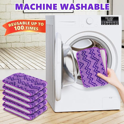 6 Pack Reusable Mop Pads Compatible with Swiffer PowerMop - Enspoway Microfiber Washable Mopping Pad Refills for 13" 14" 15" Mop Multi-Surface Wood Floor Cleaning - Purple