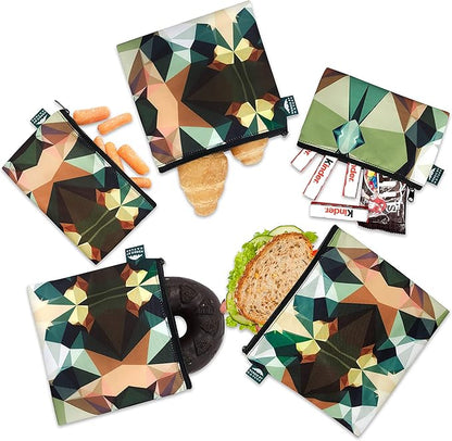 Nordic By Nature-Dual Layer Reusable Sandwich & Snack Bags – BPA-Free, Easy Clean, School Lunch Bags for Kids & Adults (Mosaic Camo)