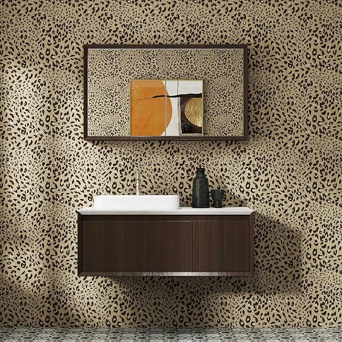 Leopard Print Peel and Stick Wallpaper – Brown & Gold Animal Pattern Removable Wall Covering for Living Room, Bedroom, Accent Wall & Home Décor – Self Adhesive, Waterproof, Easy to Install 17"x120"