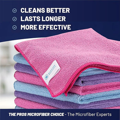 MW Pro Microfiber Cleaning Cloth |Pink, Purple, Blue (12 Pack) | Size 16" x 16" Multi Surface Microfiber Towels