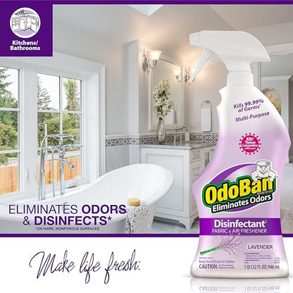 OdoBan Ready-to-Use Disinfectant and Odor Eliminator, Made in the USA, Lavender Scent, Set of 2, 32 oz Spray and 1 Gallon Concentrate