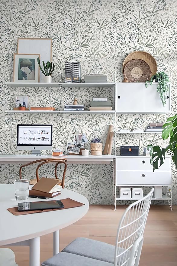 Heroad Peel and Stick Wallpaper Green Contact Paper 17.3''x78.7'' Floral Wall Paper Boho Removable Self Adhesive Wallpaper for Cabinets Drawers Liner for Bedroom Bathroom Waterproof Decor Vinyl Roll