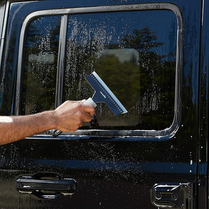 Amazon Basics All-Purpose Window Squeegee with Handle for Car Windshield, Shower, Glass, Mirror Cleaning, Silicone Rubber Blade, Streak-Free Results, Lightweight, Black, 8-inch