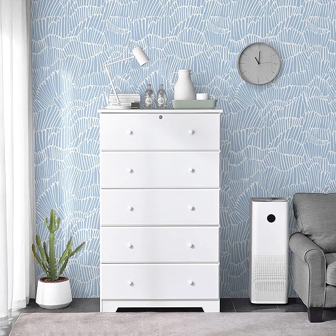 Guvana Blue Wallpaper Peel and Stick Modern Blue and White Contact Paper Coastal Wallpaper Boho Striped Removable Waterproof Wall Paper for Bathroom Laundry Living Room Accent Wall Decor 17.3"×118"