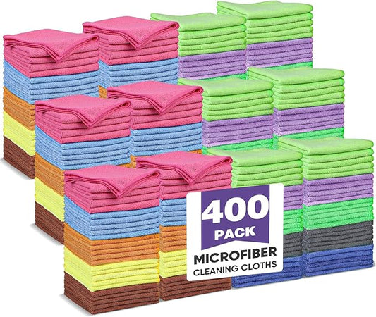 10 Colors Microfiber Cleaning Cloths, 400 Pack Assorted Cleaning Rags, Highly Absorbent Microfiber Towels for Car, Kitchen, Bathroom and Household Cleaning, 11.8"X11.8"