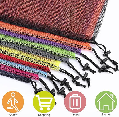 iMucci 12Pcs Mesh Bag 13"X15.5" Drawstring Gym Bag Nylon Mesh Drawstring Bag with Cord Lock Closure for Collecting Toys Travel Sports