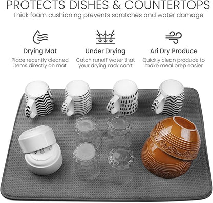 Bellemain XL Dish Mat 24" x 17" ( LARGEST MAT ) Microfiber Dish Drying Mat , Super absorbent ( Dark Gray )