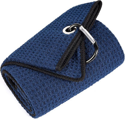Mile High Life Tri-fold Golf Towel | Premium Microfiber Fabric | Waffle Pattern | with Heavy Duty Carabiner Clip | Golf Towel for Men and Women (NavyGolf Towel)