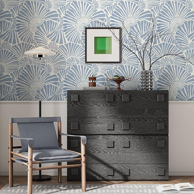 White and Blue Wallpaper Peel and Stick Wallpaper Boho 17.3"×78.8" Modern Wall Paper Removable Self Adhesive Wallpaper for Bedroom Blue Contact Paper for Cabinets Drawers Shelf Home Decor Vinyl Film