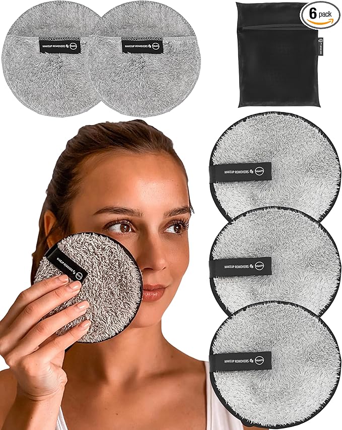 Ogato Reusable Makeup Remover Cloth - 5pc Face Pads, Makeup Eraser Cloth Wipes for All Skin Types - Washable Microfiber Make Up Reusable Cotton Rounds for Face - With Included Laundry Bag