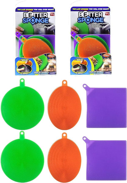 Multi-Use Silicone Cleaning Sponges Set - 6 Pack Mildew-Free Dishwashing Scrubbers | Non-Abrasive, Hangable, and Versatile Kitchen & Household Cleaning Tools