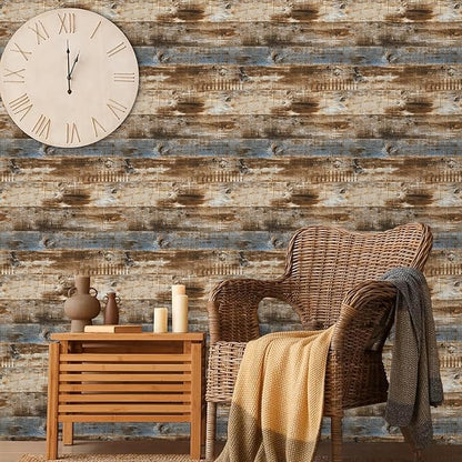 LXCREAT Faux Wood Butcher Block Contact Paper, Shiplap Peel and Stick Wallpaper Wooden Planks for Walls 17.5"X118", Natural Brown Self Adhesive Removable Rustic Wallpaper for Shelf Kitchen Decoration