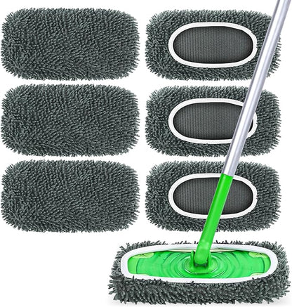 6-Pack Reusable Microfiber Mop Pads Compatible with Swiffer Sweeper, Dry & Wet Sweeping Cloths - Washable Wet Pads Refill for Multi-Surface/Hardwood Floor Cleaning -Grey