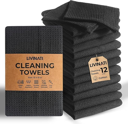 Dark Gray Cotton Cleaning Rags For Housekeeping - Trapos Paños De Limpieza Reutilizables - Kitchen Bar Shop Towel Dish Mop Wash Cloth For House - Reusable Washable Absorbent - 13"x13" 12 Pack