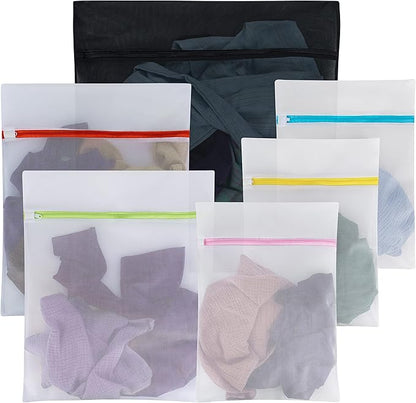 Handy Laundry Zippered Mesh Laundry Bag - Various Sizes, Durable Breathable Material, Color Coding, Secure Zipper Closure (Set of 6)