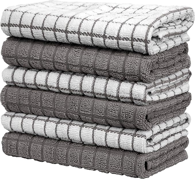 Bumble Kitchen Towels | 100% Cotton Dish Towels with Hanging Loop | 16"x 28" | 380GSM | Absorbent Kitchen Towel Set | 12 Pack, Gray